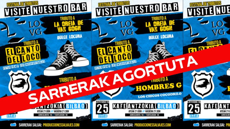 Gorazarre Jaialdia - Visite Nuestro Bar - DULCE LOCURA (La Oreja de Van Gogh) + PETER PAN Y LOS INSOPORTABLES (El Canto del Loco) + LOS CHICOS COCODRILO (Hombres G) (Sarrerak agortuta)