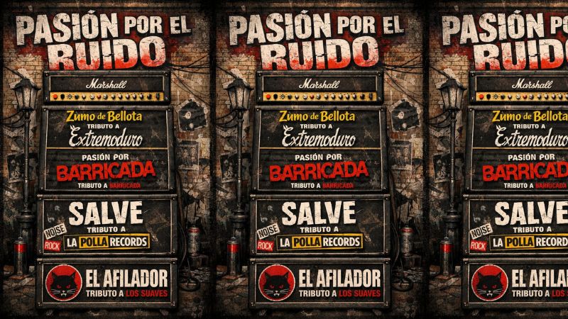 "Pasión por el ruido" - ZUMO DE BELLOTA  tributo a EXTREMODURO + PASIÓN POR BARRICADA tributo a BARRICADA + SALVE tributo a LA POLLA RECORDS + EL AFILADOR tributo a LOS SUAVES